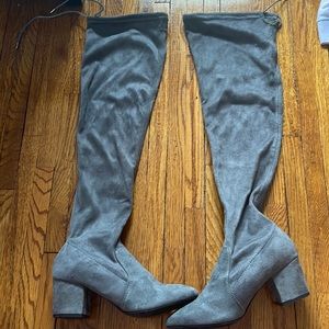 Grey thigh high boots